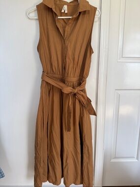 Sleeveless Midi Shirt Dress with Tie Waist